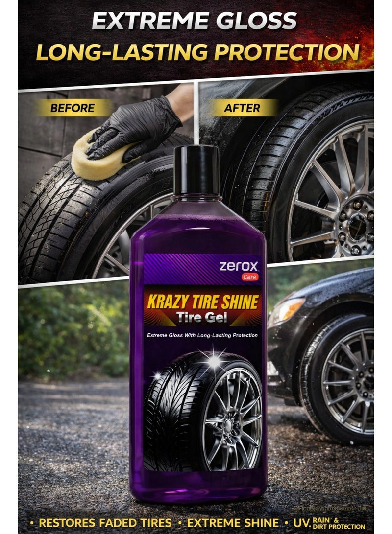 Zerox Krazy Tire Shine Gel – High-Gloss Tire Dressing – Long-Lasting Wet Look Finish – UV Protection & Anti-Fading Formula – 16 oz (473 ml) - Image 2